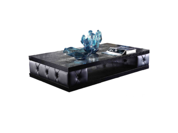 Cecily Transitional Black Leather w/ Crystals Coffee Table