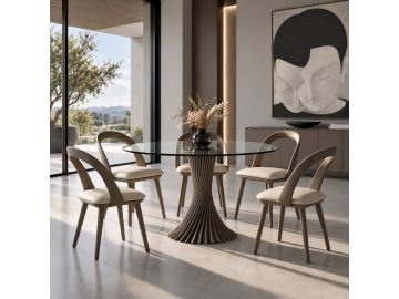 Ocasio - Modern Glass + Grey Ash Round Dining Table