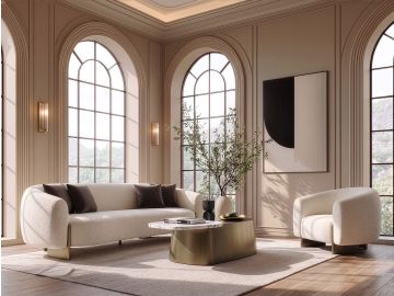 Thrive - Modern Beige Fabric + Antique Brass Sofa