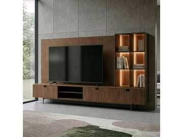 Raskin - Contemporary Walnut Entertainment Center w/ LED Lighting