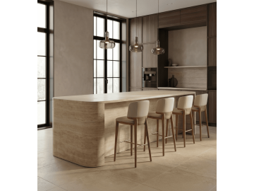 Calvary - Mid-Century Modern Beige Vegan Leather + Walnut Counter Chair