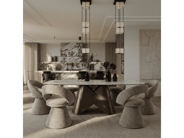 Chiswell - Contemporary White Ceramic + Brushed Brass Dining Table