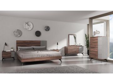 Palermo - Italian Modern Faux Concrete & Walnut Bedroom Set