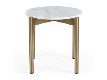 Denzel - White Marble + Gold End Table