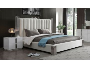Token - Modern White + Stainless Steel Bed + Nightstands