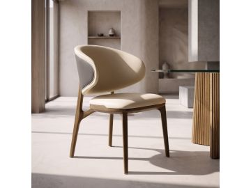 Chance - Contemporary Cream and Brown Leatherette Walnut Dining Chair