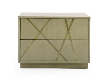Nixa - Modern Wide Birch + Brushed Bronze Nightstand