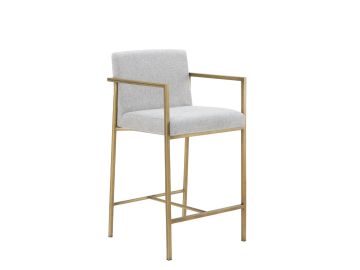 Burnham- Contemporary Light Grey Fabric + Brass Counter Stool