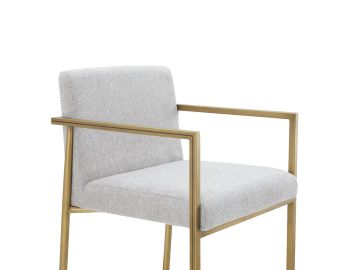 Burnham- Contemporary Light Grey Fabric + Brass Counter Stool