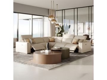 Frazier - Modern White Leather Sectional Sofa with 3 Recliners