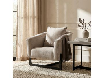 Forbis - Contemporary Light Grey Fabric + Brown Accent Chair