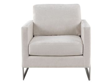 Prince - Contemporary Off White Fabric + Silver Accent Chair