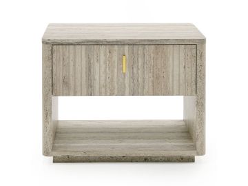 Roma - Modern Faux Travertine + Gold Nightstand