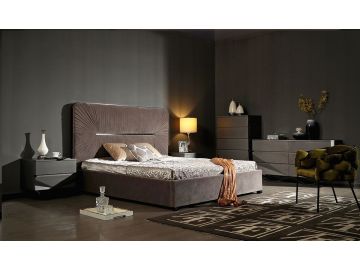 Duke Modern Grey Velvet & Black Gun Chrome Bedroom Set