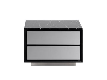 Concord - Modern Black Marble + Black Ash + Aluminum Nightstand