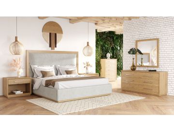 Santa Barbara - Modern Grey Fabric + Natural Bedroom Set