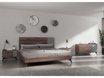 Palermo - Italian Modern Faux Concrete & Walnut 4-Piece Bedroom Set