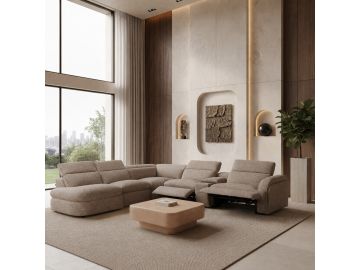 Ambler - Modern Brown Fabric Sectional Sofa w/ 2 Power Recliners Left Facing Chaise