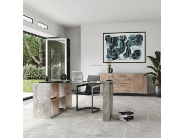Boston Modern Glass & Faux Concrete Reversible Desk