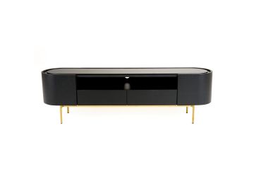 Bowie - Mid-Century Modern Black Oak + Brass TV Stand