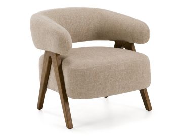 Brock - Mid-Century Modern Beige Fabric + Ash Accent Chair