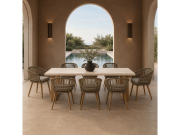 Cascais - Outdoor Light Grey Fabric + Eucalyptus Dining Chair (Set of 2)