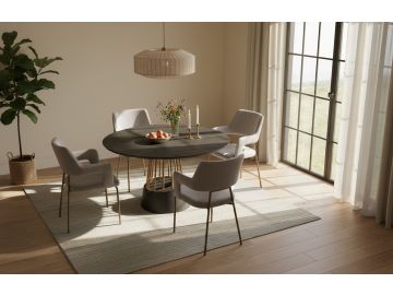 Cotopaxi - Modern Charcoal + Brass Round Dining Table