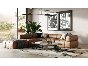 Everest - Modern Brown Leather Modular Corner Sectional Seat