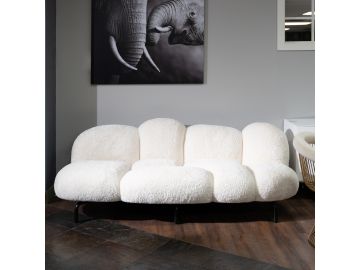 Glaster - Contemporary White Sherpa 88" Bubble Sofa