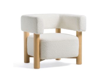 Fang - Modern White Fabric & Wood Accent Chair