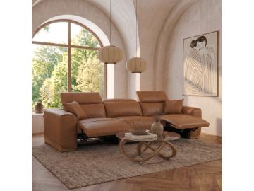 Hagerty - Modern Brown Leather Sofa with 2 Power Recliners