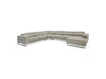 Hawkey - Contemporary Light Grey Leather RAF Chaise Sectional Sofa