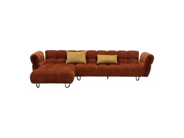 Jacinda - Modern Burnt Orange Fabric Left Facing Sectional Sofa + 2 Yellow Pillows