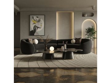 Kilmer Modern Black Curved Fabric Sectional Sofa