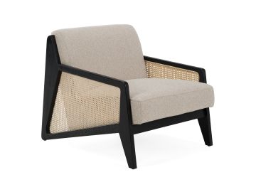 Kratz - Modern Beige Fabric + Rattan + Black Walnut Accent Chair