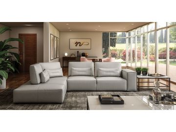 Hollywood - Italian Light Grey Leather LAF Chaise Sectional Sofa