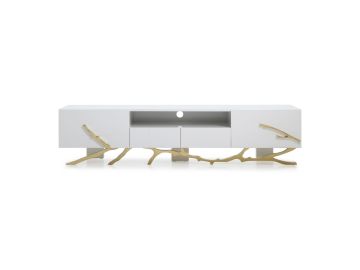 Legend - 87"-Wide Modern White Gold TV Stand