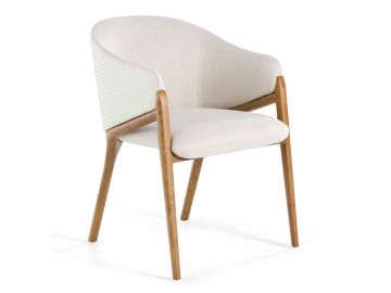 Lunde Cream Fabric and Walnut Arm Dining Chair