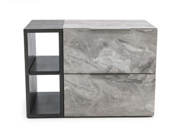 Maranello - Modern Grey Wash & Faux Marble Nightstand