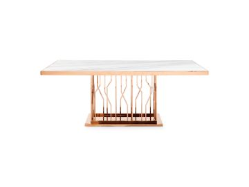 Marston Modern White Marble & Rosegold Dining Table