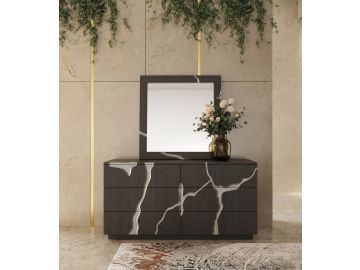 Aspen - Modern Matte Brown Ash & Silver Mirror