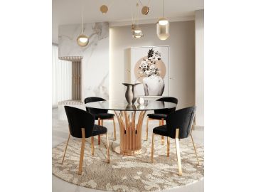 Paxton Modern Round Glass & Rosegold Dining Table