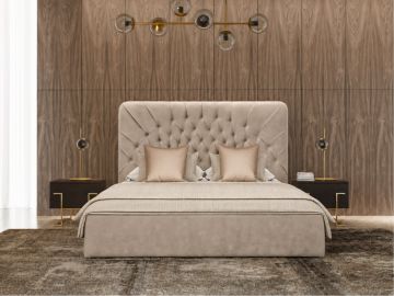 Moontide - Glam Beige Velvet and Brushed Brass 4-Piece Bedroom Set