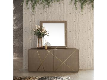 Nixa - Modern Wide Birch + Brushed Bronze Dresser