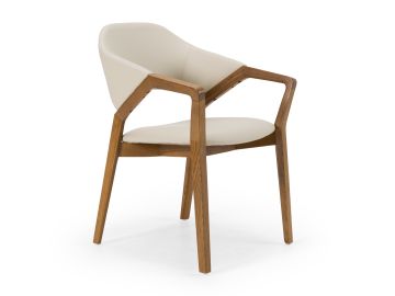 Ocasio - Mid-Century Modern Cream Vegan Leather + Walnut Dining Chair