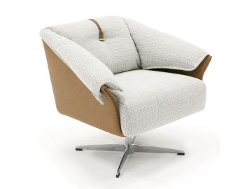 Ohio - Swivel Grey and Camel Fabric Accent Chair