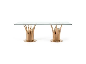 Paxton Modern Glass & Rosegold Dining Table