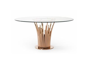Paxton Modern Round Glass & Rosegold Dining Table