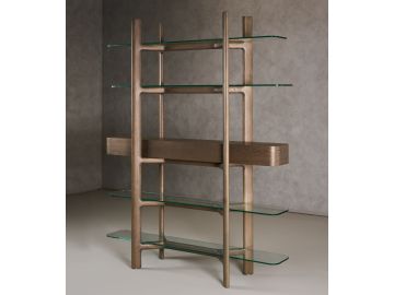 Rinaldi - Mid-Century Modern Grey Ash + Glass Bookshelf