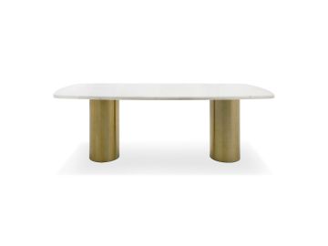 Rocky - Glam White Marble & Brush Gold Large Dining Table